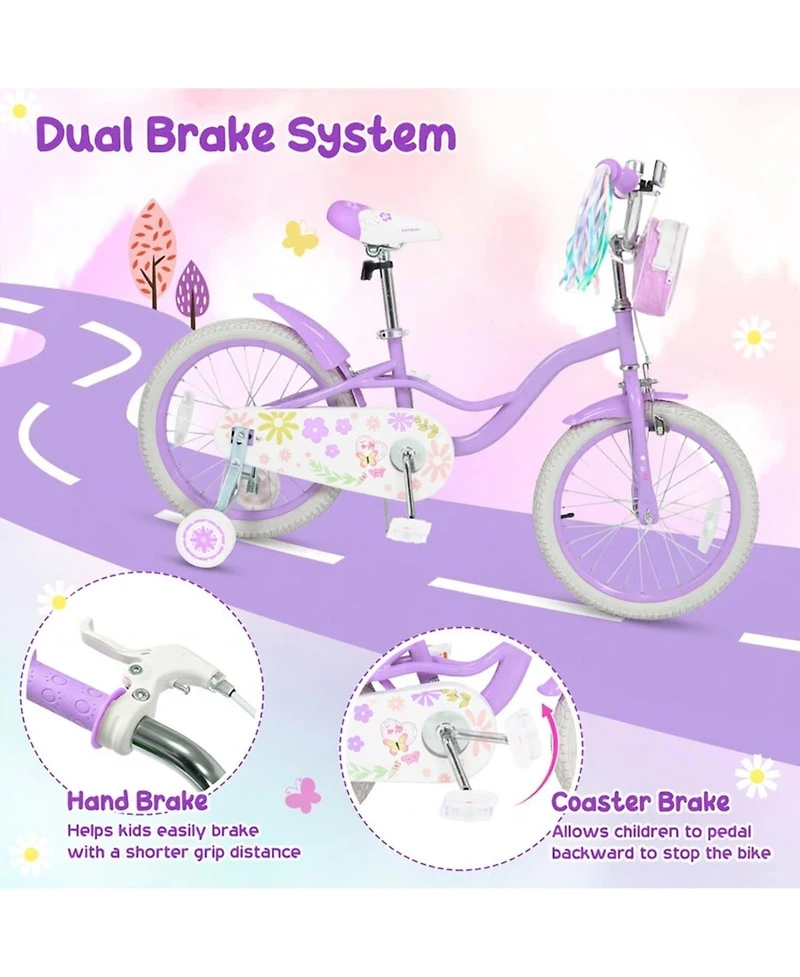 Hongge Adjustable 18-Inch Girls Bike with Front Storage Bag