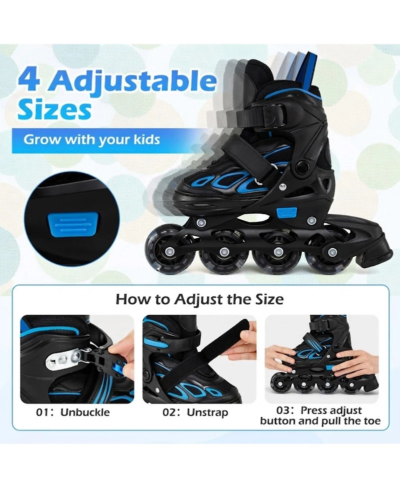 Hongge Adjustable Kids Inline Skates, Us 10C-13C, Triple Safety Closure, Illuminating Wheels, Ages 5-7