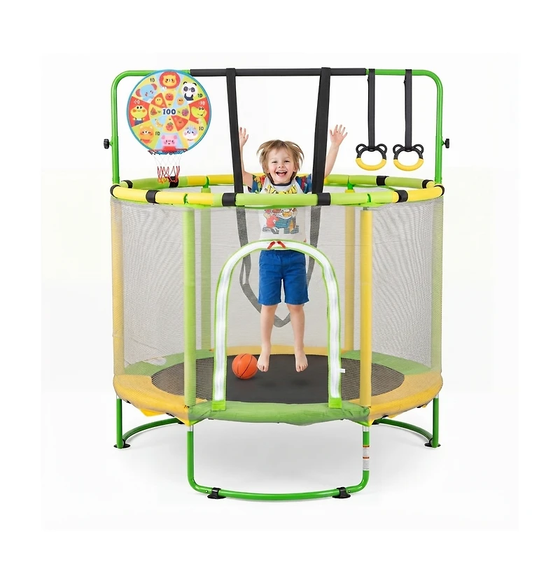 Hongge 55-Inch Kids Trampoline with Adjustable Gymnastics Bar and Hoop