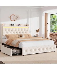 Gaomon Full Size Velvet Led Platform Bed with Storage Headboard