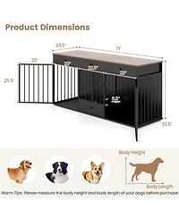 Ruie Modern Dog Kennel Furniture 71 in 2 Room Pet Cabinet with Pull Out Feeder
