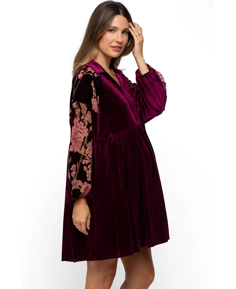 Pinkblush Maternity Velvet Floral Long-Sleeve Dress