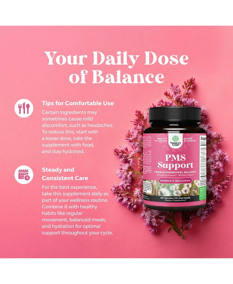 Nature's Craft Pms Support Supplement for Women - Hormone Balance with Dim, Chasteberry, Black Cohosh & Ashwagandha