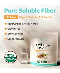 Pure Co Usda Organic Psyllium Husk Powder Dietary Fiber Supplement, Finely Milled, Non-gmo, Gluten-Free, 11.64 Ounces