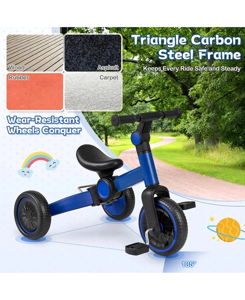 Hongge 5-in-1 Toddler Balance Bike with Removable Pedals and Adjustable Handlebar, 66 lb. Capacity, Ages 2-4