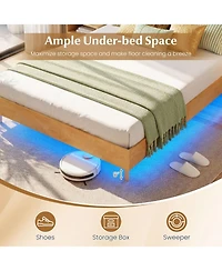 Sugift Floating Platform Bed Frame with Rgb Led Lights and Wood Slats