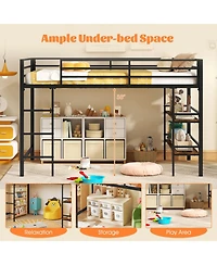 Sugift Low Loft Bed with Ladder and Storage Shelves Metal Frame