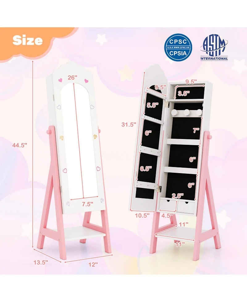 Sugift Kids 2-Piece Vanity Table Set and Standing Jewelry Armoire with Full-Length Mirror