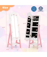 Sugift Kids 2-Piece Vanity Table Set and Standing Jewelry Armoire with Full-Length Mirror