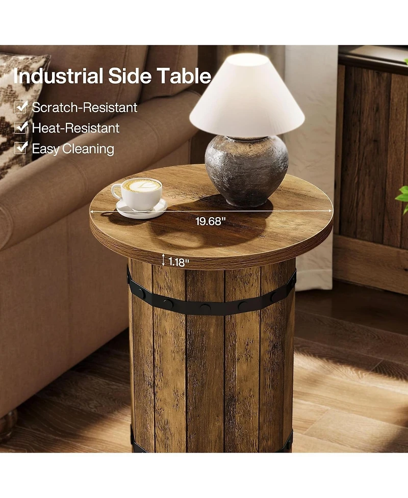 Tribesigns Round End Table, Industrial Side Table, 19.7-Inch