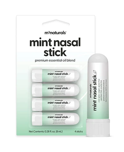 M3 Naturals Mint and Eucalyptus Nasal Inhaler Stick 4-Pack, Essential Oil Aromatherapy Vapor Stick, Portable Non-Medicated