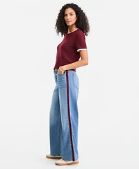 On 34th Women's High-Waisted Wide-Leg Suede Side-Stripe Jeans, Regular & Short, Macy's Exclusive