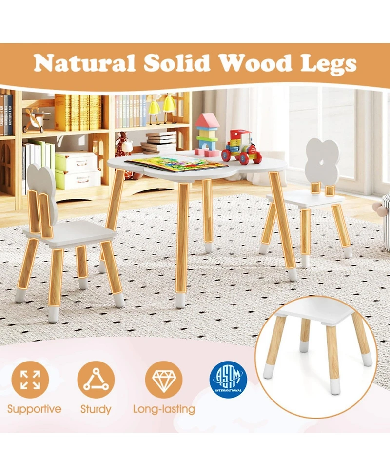 Sugift Flower-Shaped Kids Table and 2-Chair Set with Solid Pine Wood Legs