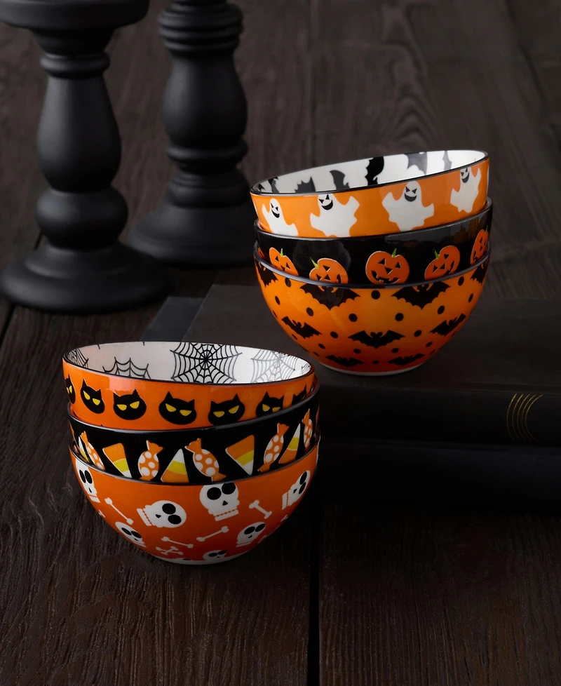 Certified International Halloween Pad Print Bowls, Set of 6