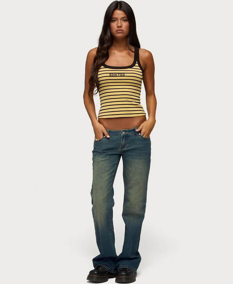 Edikted Women's Moonie Low-Rise Bootcut Stretchy Denim Jeans