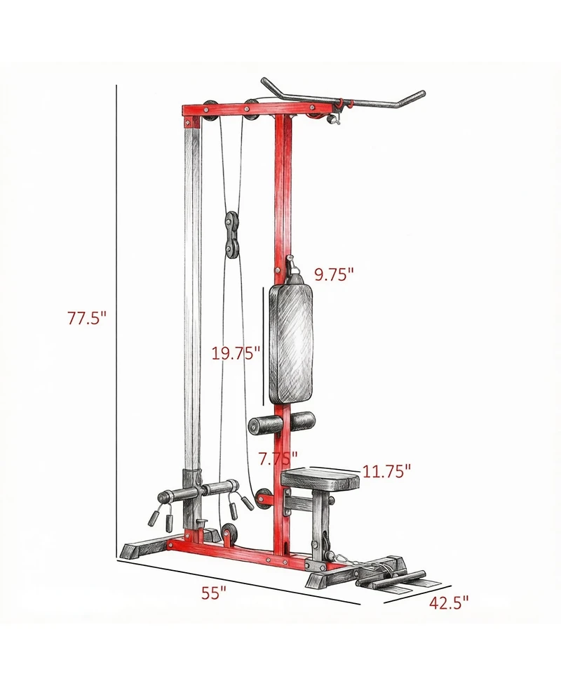 Home Lat Pulldown and Low Row Machine with Adjustable Seat, Plate Adapters and Wide Flip-Up Pedals