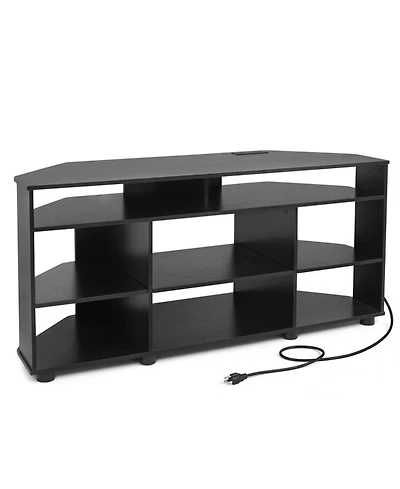 Sugift Corner Entertainment Center Tv Stand with Charging Station and Adjustable Shelves