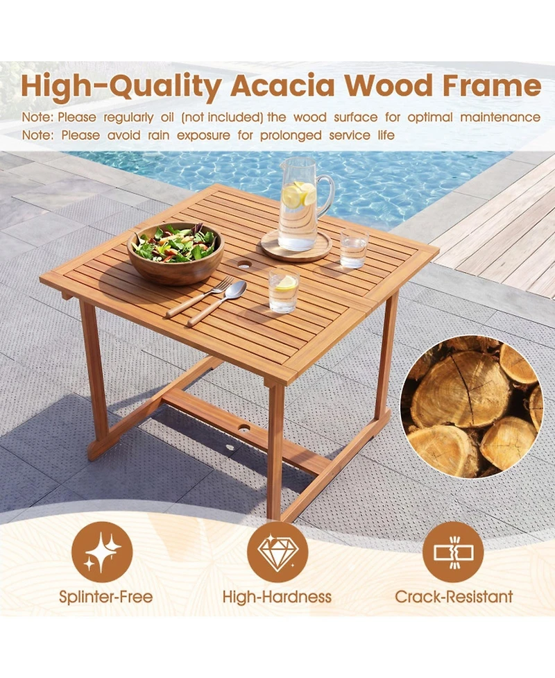 Sugift 35.5-Inch Acacia Wood Outdoor Dining Table with Umbrella Hole for 4