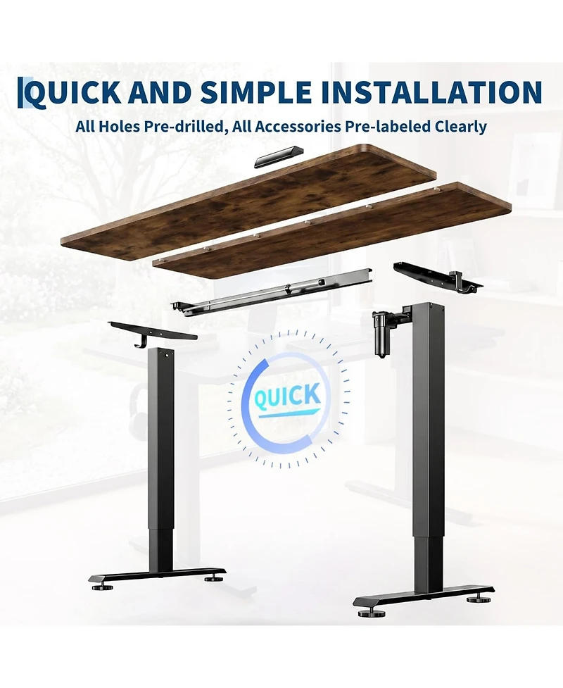 homfan 47"x24" Brown Electric Sit-Stand Desk, 2-Fold Top, Height Adjustable