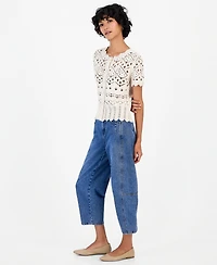 And Now This Petite Pointelle Short-Sleeve Scalloped-Trim Cardigan, Macy's Exclusive