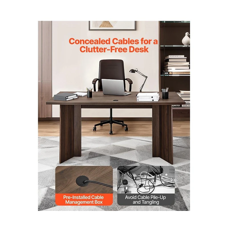 Slickblue Modern Executive Desk, Large Rectangle Office Table with Cable Grommet for Home Office Study
