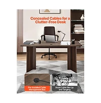 Slickblue Modern Executive Desk, Large Rectangle Office Table with Cable Grommet for Home Office Study