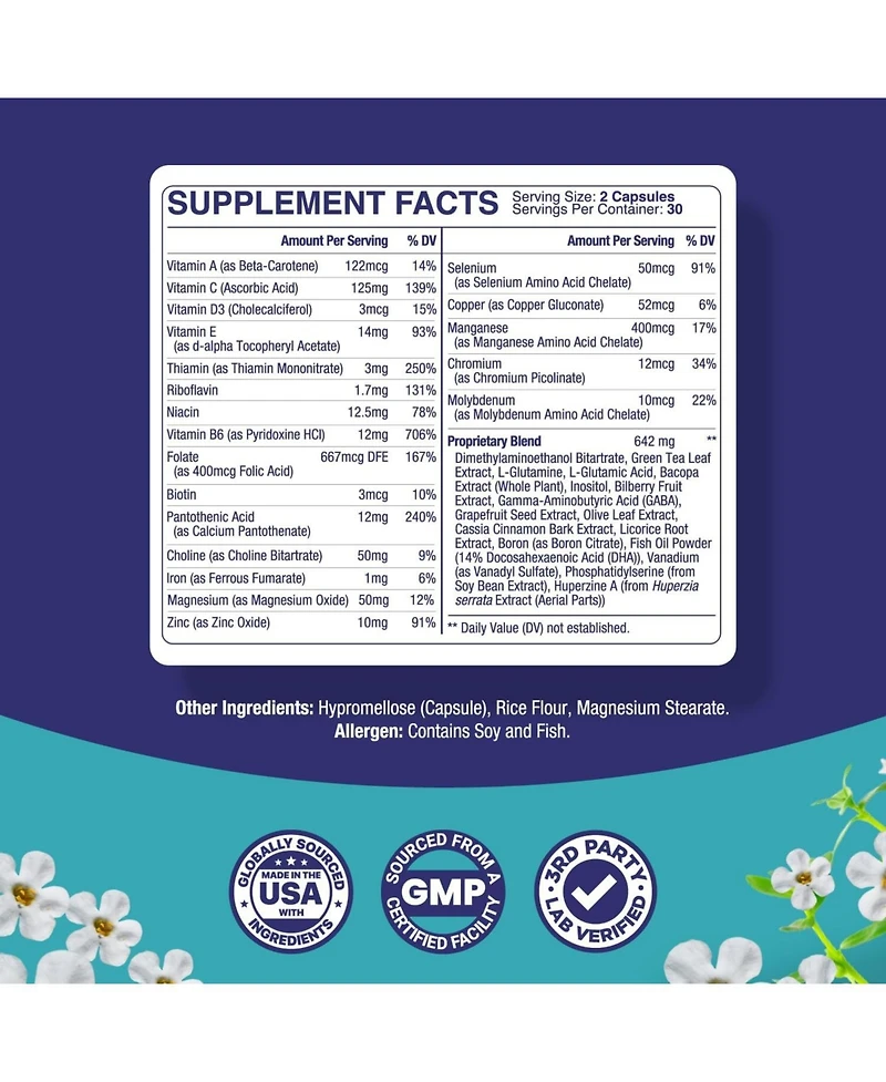 Phytoral Nootropic Supplement with Bacopa, Dmae, Glutamic Acid and B Vitamins, 60 Capsules