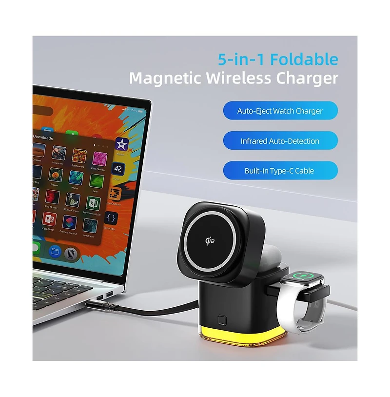 Artudatech 5-in-1 Qi2 Wireless & 30W Fast Charging Station, Compatible with iPhone, Apple Watch, and AirPods