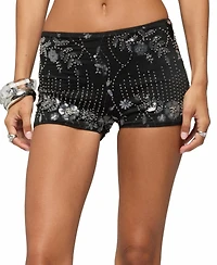Edikted Women's Cathy Bead and Sequin Micro Shorts, 2" Inseam