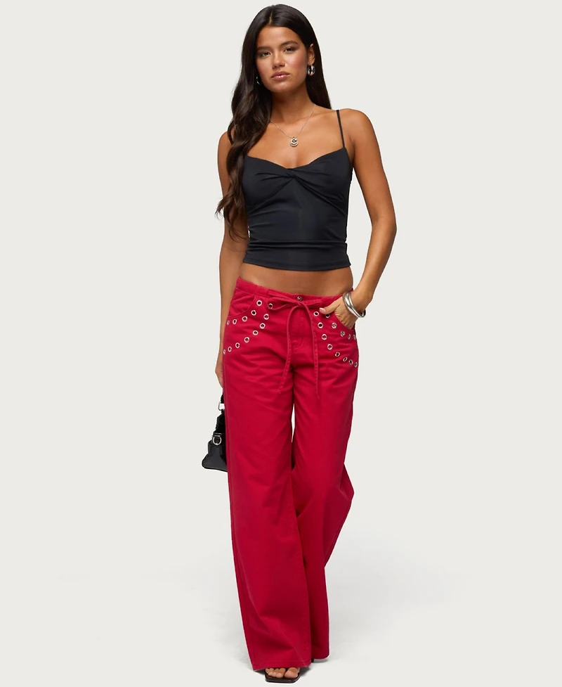 Edikted Women's Kala Low-Rise Baggy Grommet Jeans, 31" Inseam
