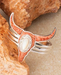 Barse Longhorn Orange Sponge Coral Silver Cuff Bracelet