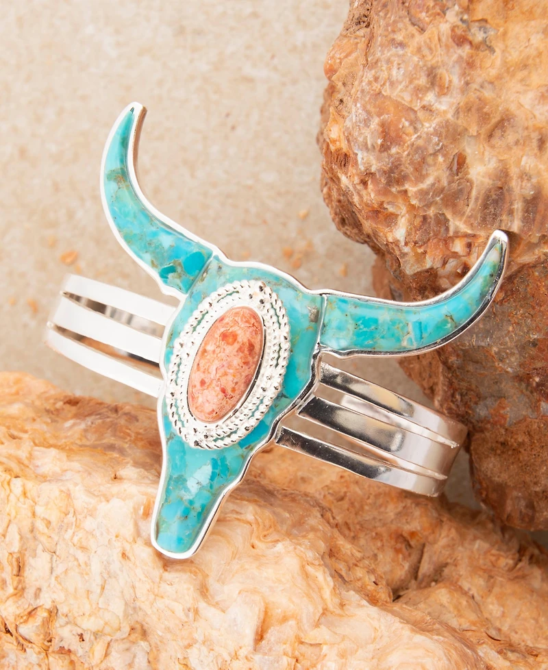 Barse Longhorn Blue Turquoise Silver Cuff Bracelet