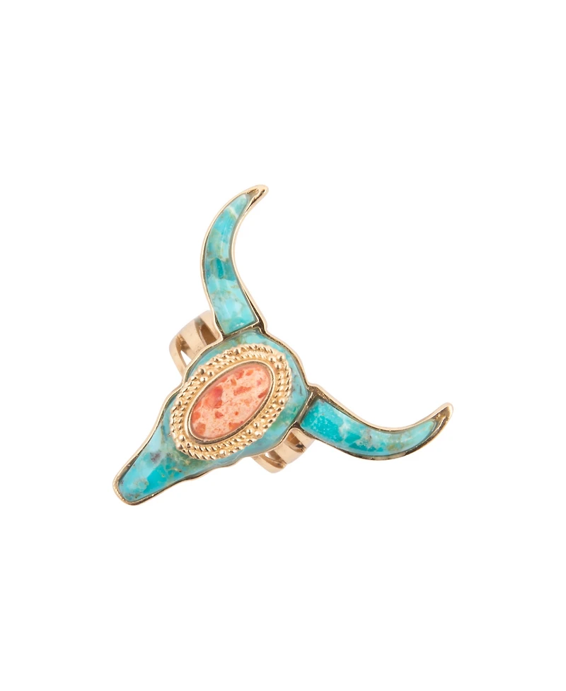 Barse Longhorn Blue Turquoise Golden Ring