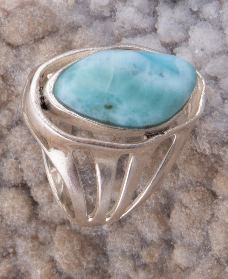 Barse Abstract Blue Larimar and Silver Statement Ring