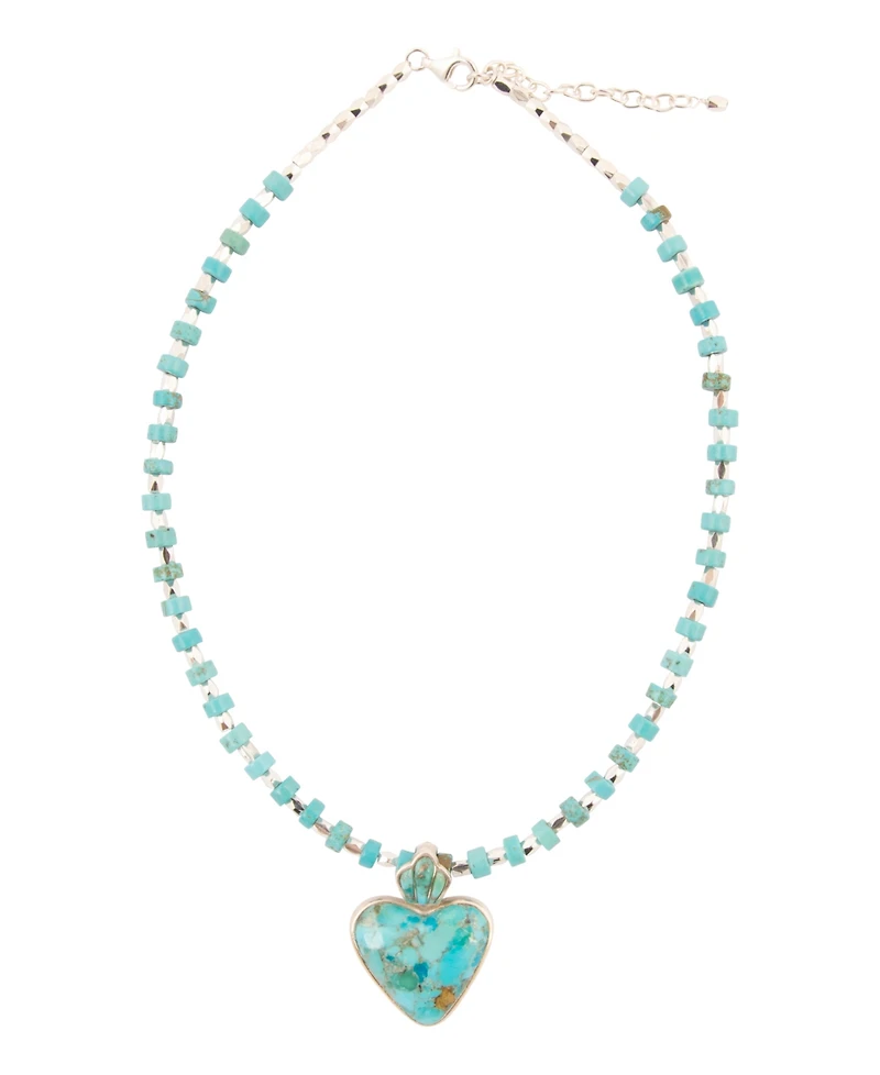 Barse Blue Turquoise Heart Silver Pendant Necklace