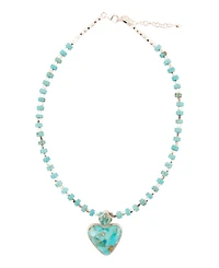 Barse Blue Turquoise Heart Silver Pendant Necklace