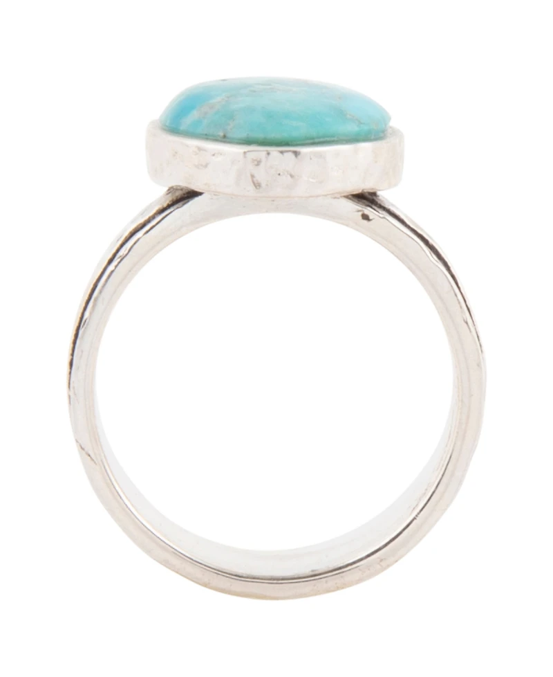 Barse Hammered Big Silver and Blue Turquoise Ring