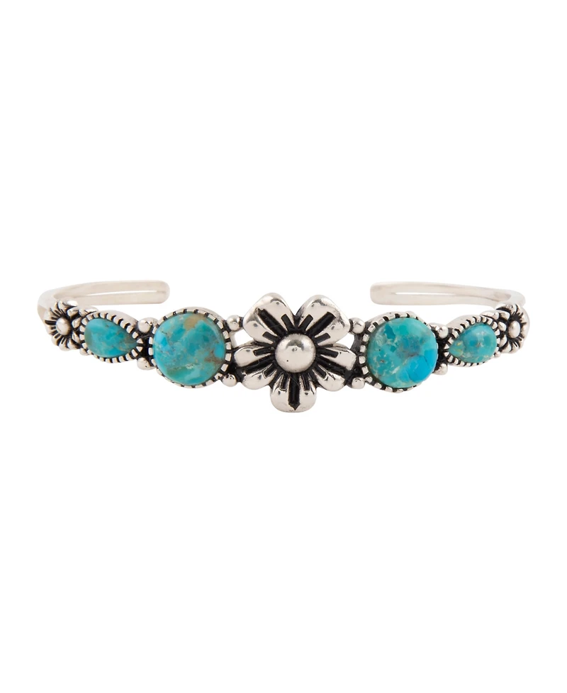 Barse Floral Blue Turquoise and Silver Cuff Bracelet