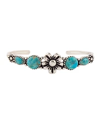 Barse Floral Blue Turquoise and Silver Cuff Bracelet