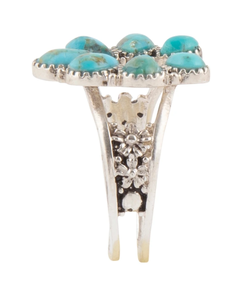 Barse Floral Blue Turquoise and Silver Ring