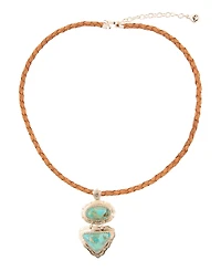 Barse Bronco Blue Turquoise Silver Concho Pendant Leather Necklace