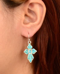 Barse Blue Turquoise Cross Silver Drop Earrings
