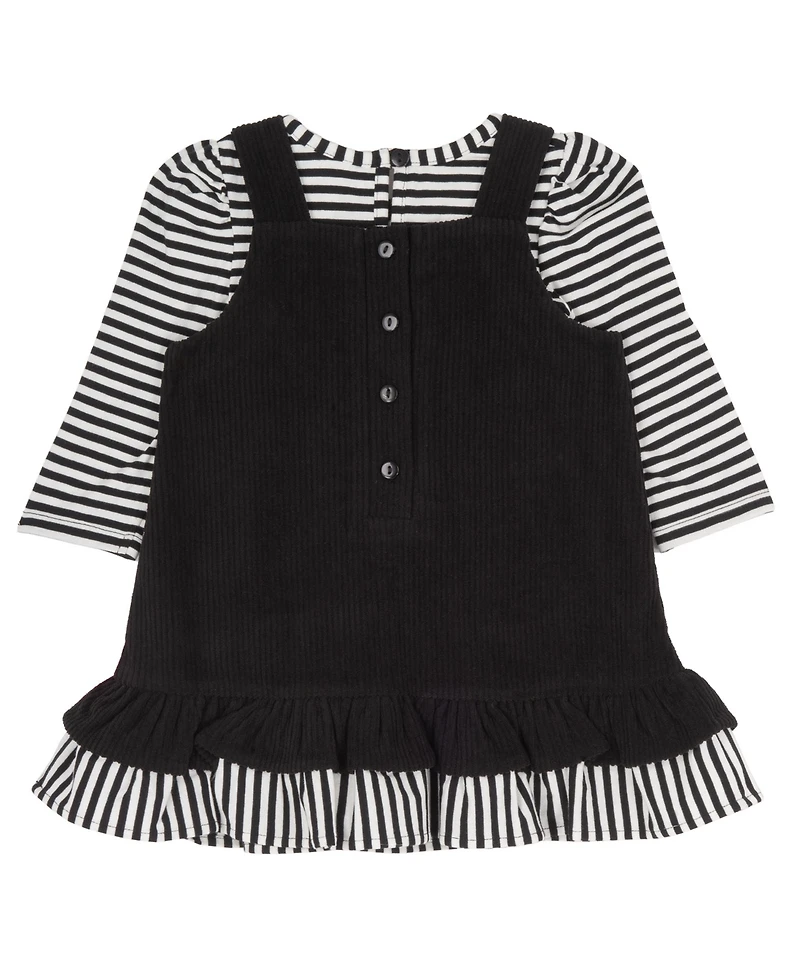Rare Editions Baby Girls' Black Pumpkin Applique Jumper with Striped and Sleeveless Dress