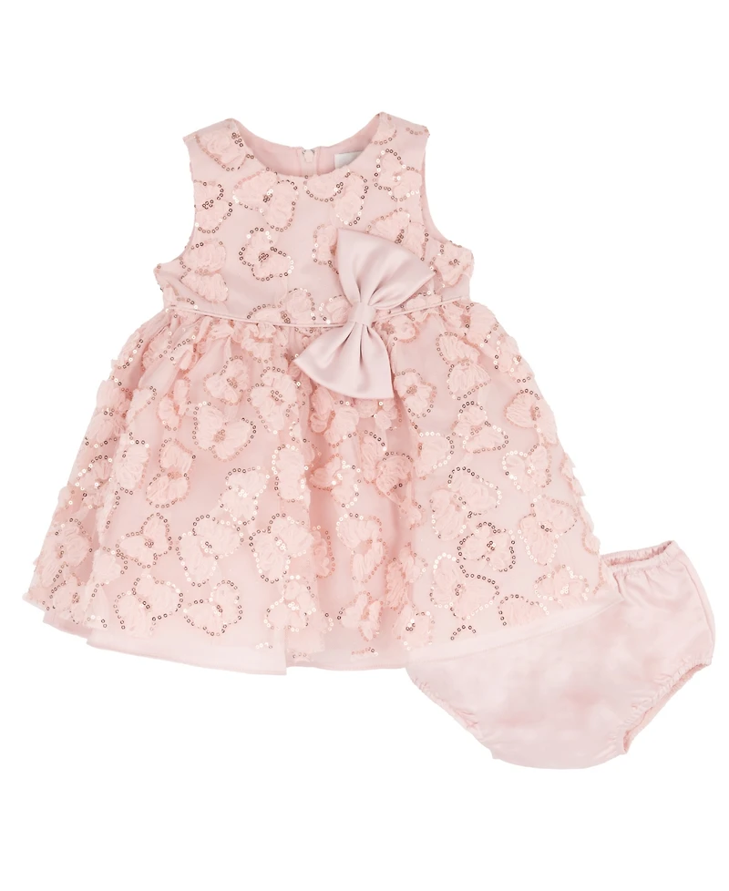 Rare Editions Baby Girls' Butterfly Soutache Bodice with Satin Bow Skirt and Panty