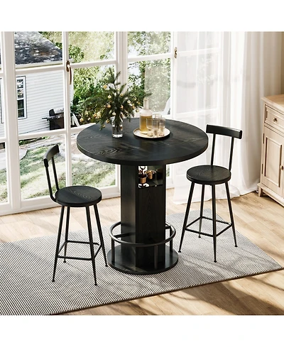 Clihome 3-Piece Bar Table and Stool Set, 31.5-inch Round with Two Stools Compact Wooden Dining