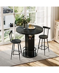 Clihome 3-Piece Bar Table and Stool Set, 31.5-inch Round with Two Stools Compact Wooden Dining