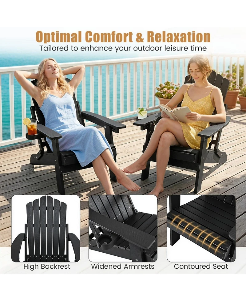 Sugift Set of 2 Outdoor Folding Adirondack Chairs with Cup Holder and 5-Level Backrest