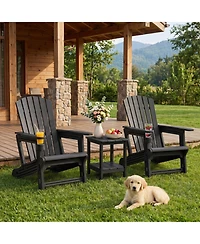 Sugift Hdpe Adirondack Chair with Cup Holder and Wood Texture for Patio