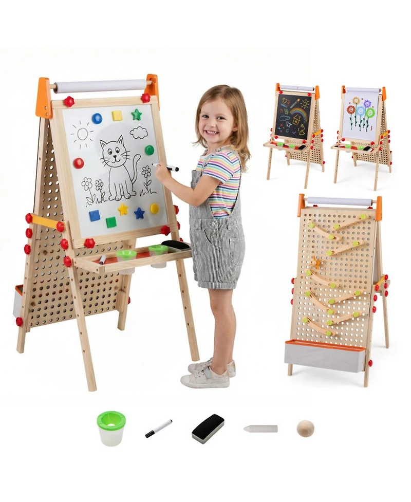 Sugift Double-Sided Adjustable-Height Kids Art Easel