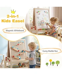 Hongge 2-in-1 Magnetic Art Easel and Marble Run Building Set, Ages 3+